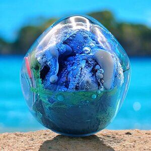 Milropa 1980 Art Glass Underwater Sea Coral Reef Paperweight Artist Signed